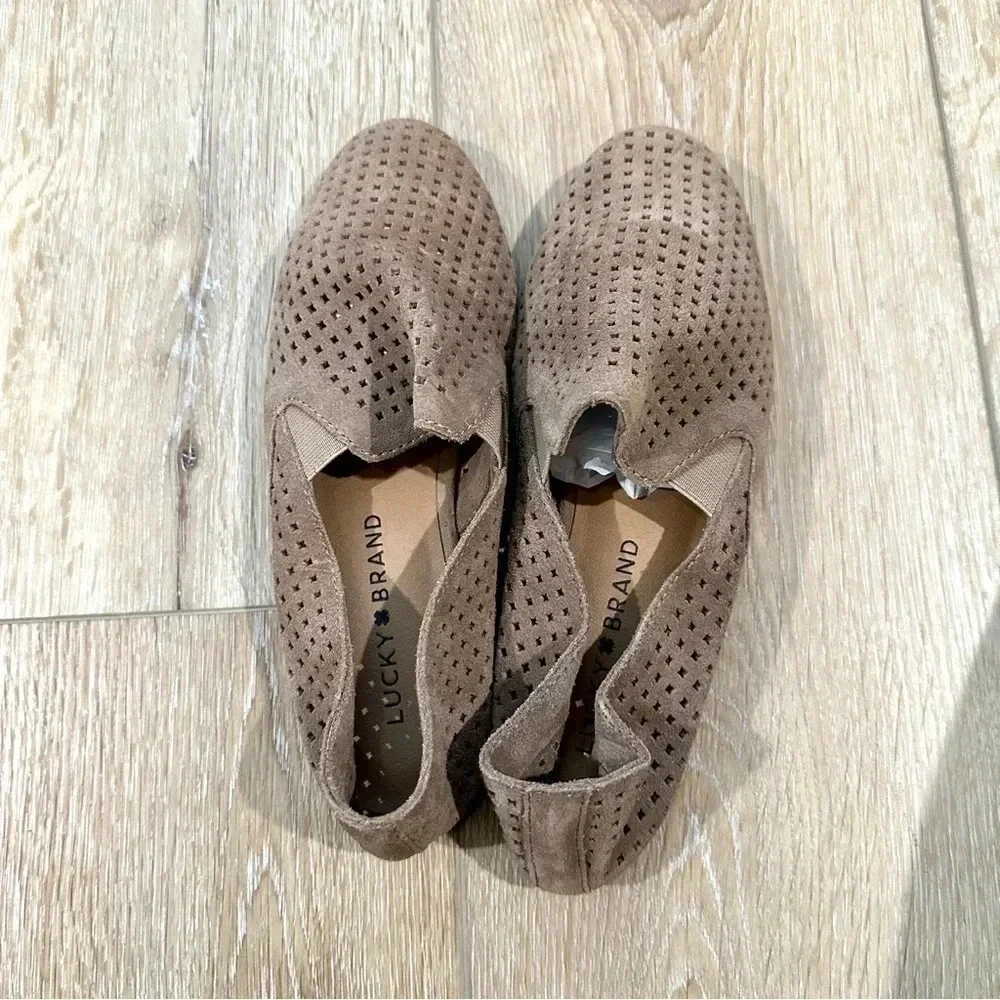 Lucky Brand Carthy Tan Leather Suede Perforated Loafer Flat Size 6 NWOT